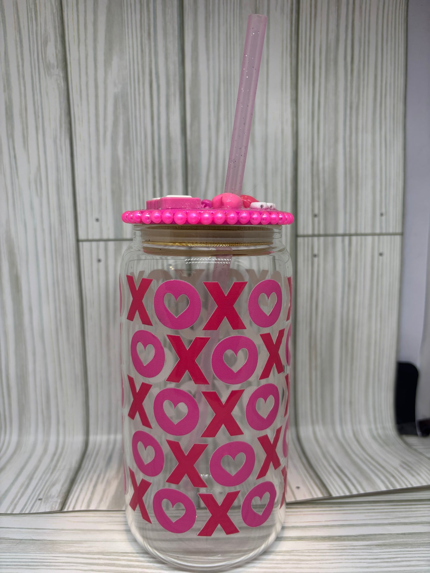 16oz Glass Can Libby Style XOXO Cup