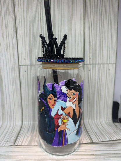 16oz Glass Can Libby Style Cup with Evil Queens