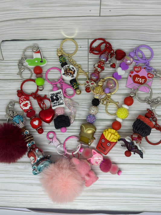 Bling Keychain Bar with Customizable Accessories with Charm & Pom Options
