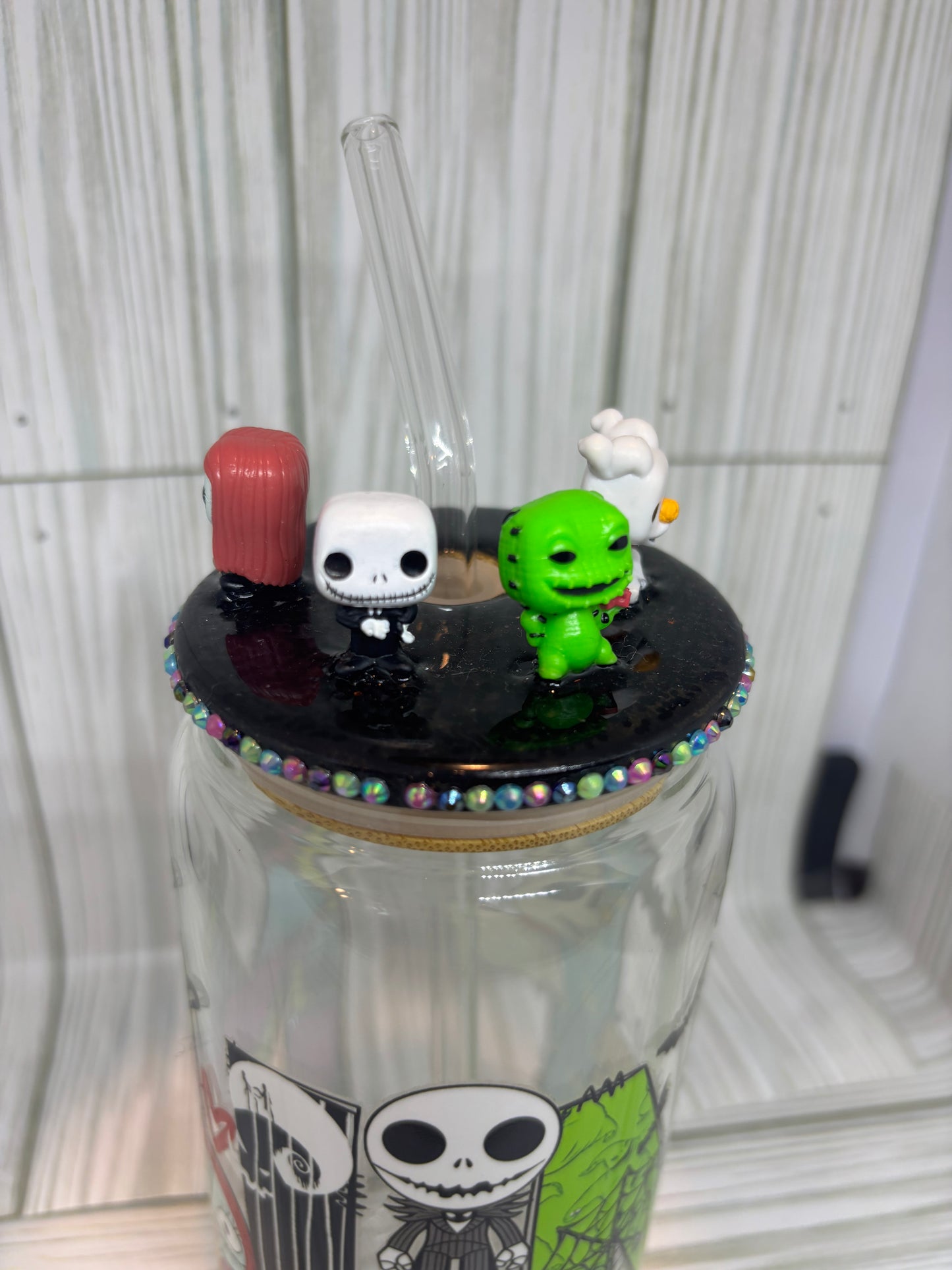 16oz Libby Glass Can Cup with Mini Jack, Sally & Friends