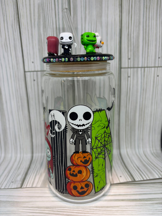 16oz Libby Glass Can Cup with Mini Jack, Sally & Friends