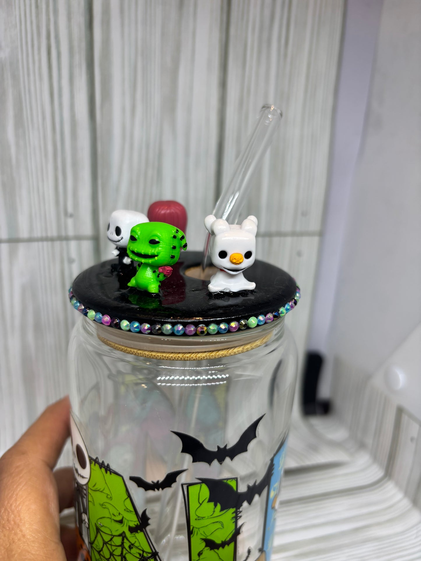 16oz Libby Glass Can Cup with Mini Jack, Sally & Friends