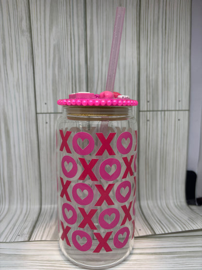 16oz Glass Can Libby Style XOXO Cup