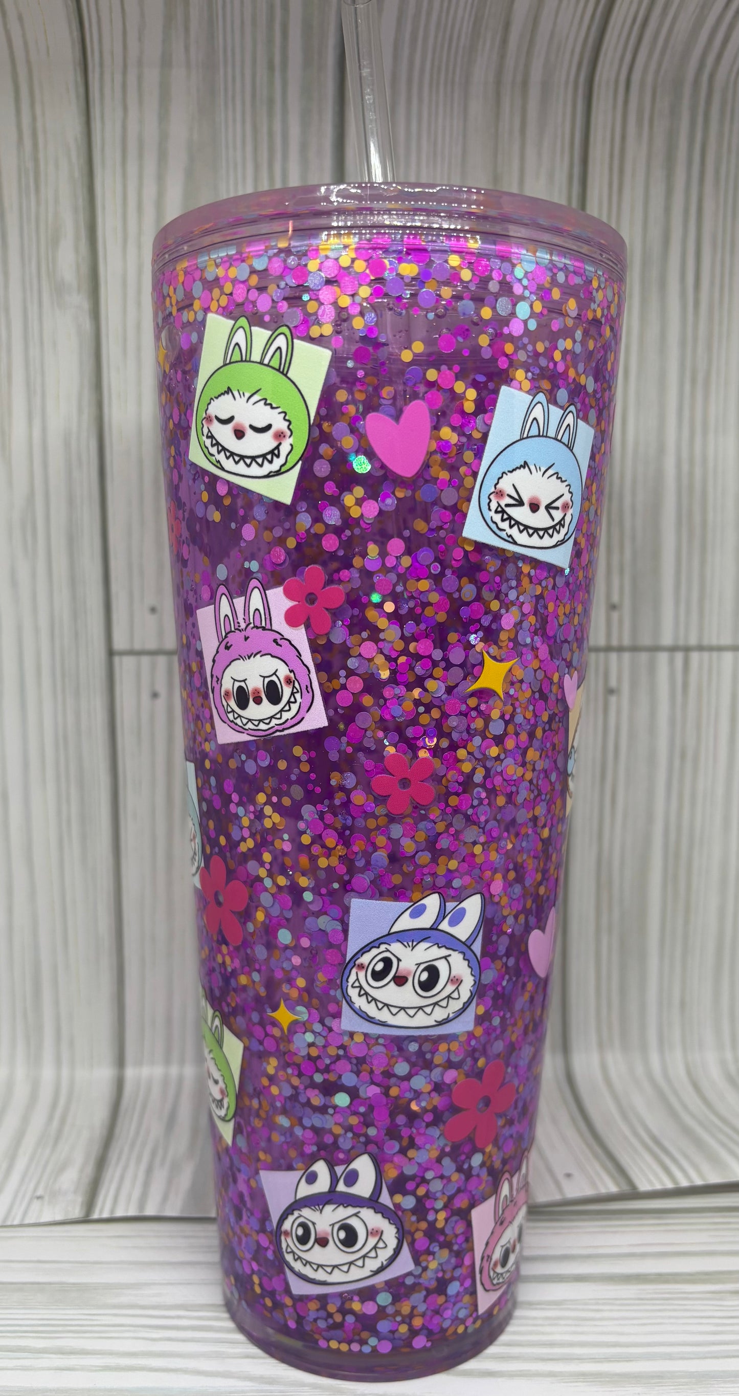 24oz La bu bu Suspended Glitter Snow Globe Tumbler