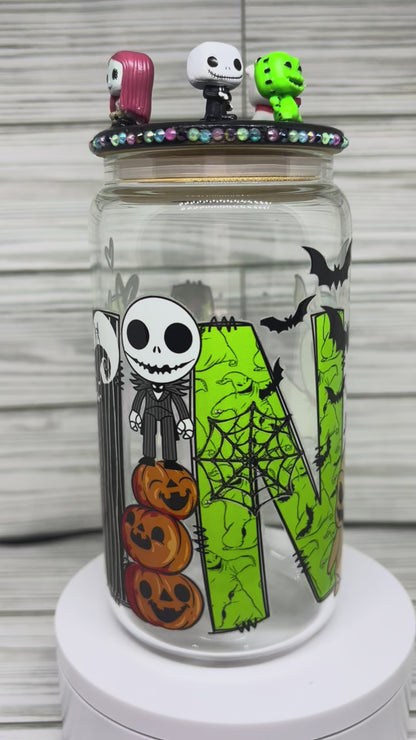 16oz Libby Glass Can Cup with Mini Jack, Sally & Friends