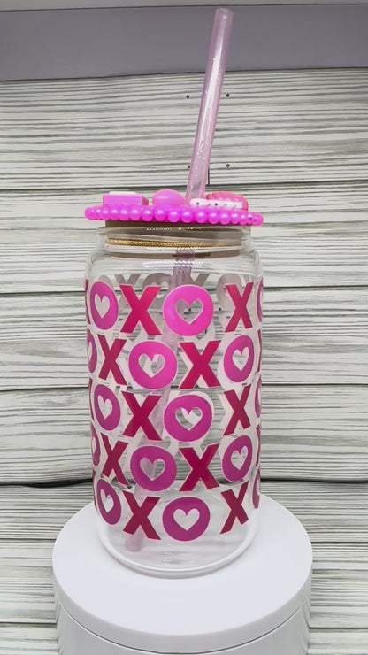16oz Glass Can Libby Style XOXO Cup